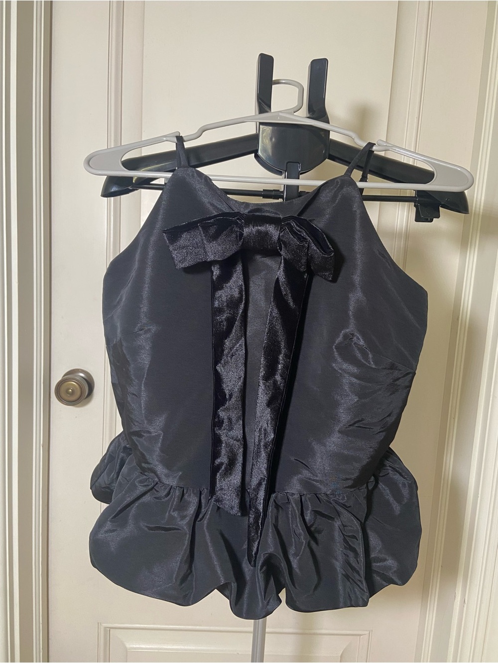 NWT Black Satin Bow Peplum Top size M